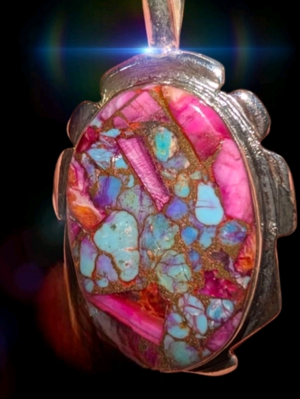 Natural Kingman Pink Dahlia Turquoise Bezel New Necklace Sterling Silver 80% off